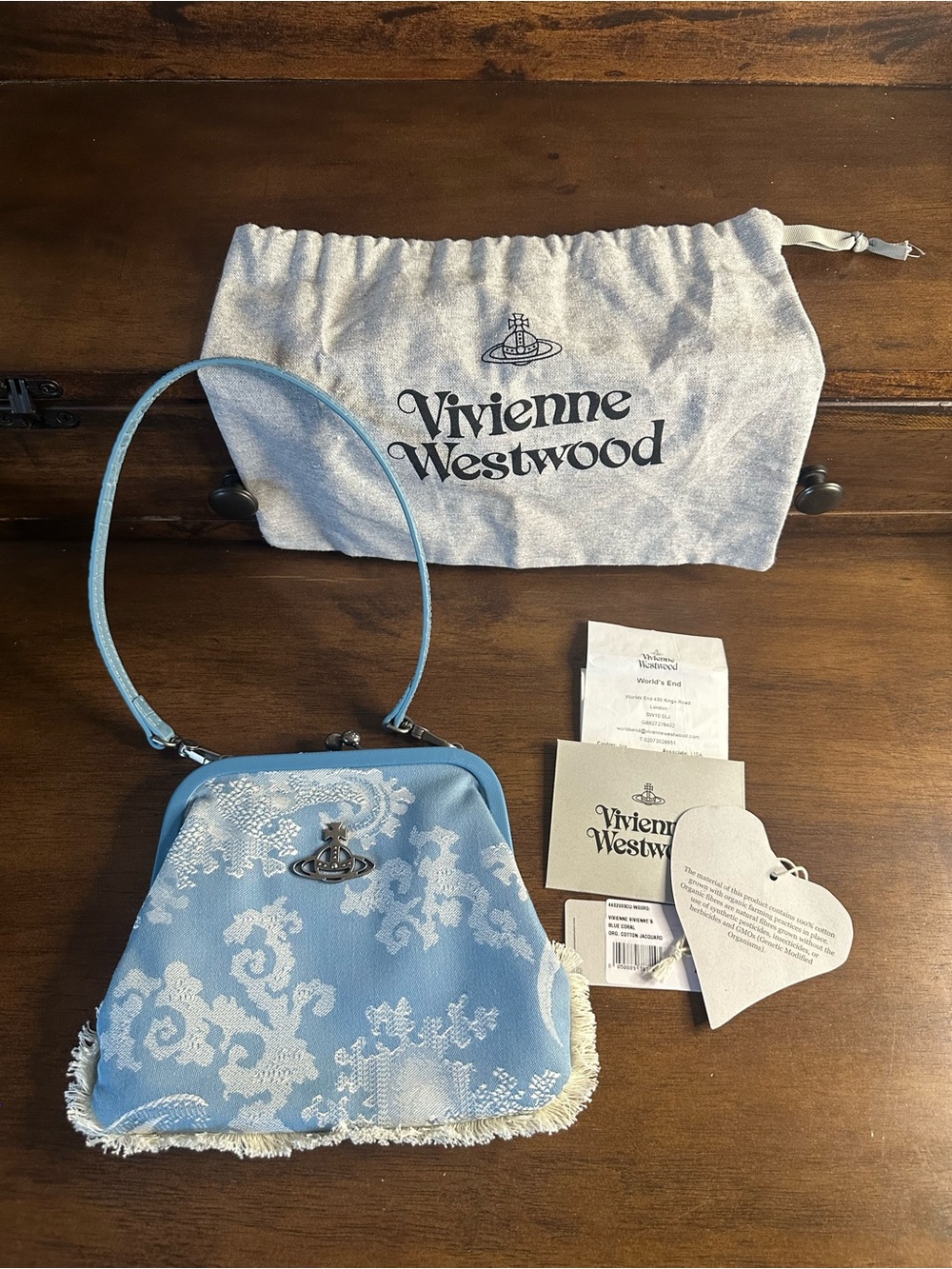 Vivienne Westwood Light Blue Jacquard Frame Top Handle Kisslock Bag - Picture 4 of 11